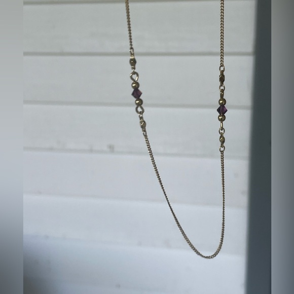 Vintage Monet Dainty Chain Necklace with Purple Crystal Beads - Picture 8 of 8